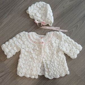 💗Vintage Sweater & Bonnet Handmade Crochet Matching Set